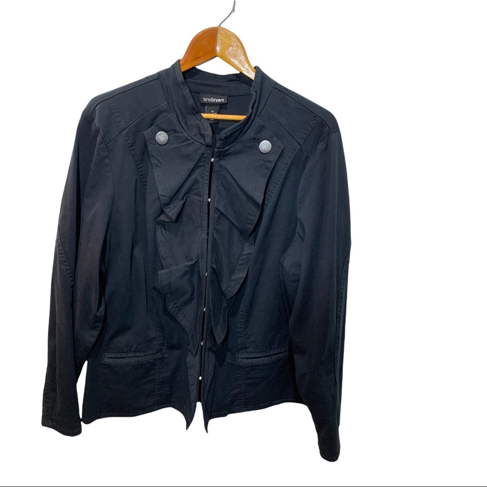 LANE BRYANT BLACK LS JACKET RUFFLED DETAILS SZ 24